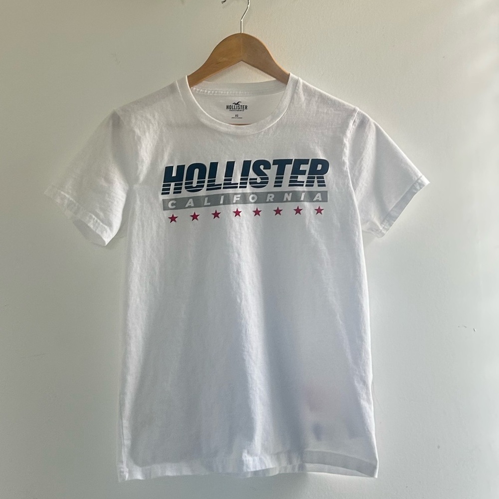 Hollister White and Blue Graphic Tee